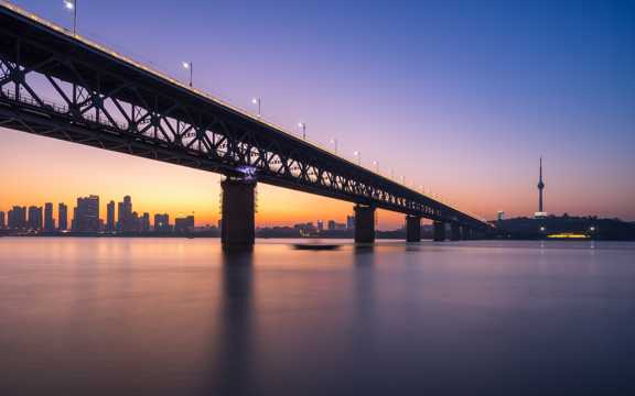 武汉长江大桥落日图片