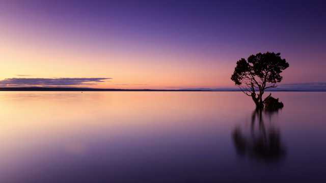 紫色残阳湖水图片