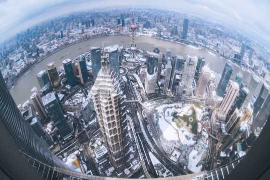 上海雨雪天气建筑景致图片